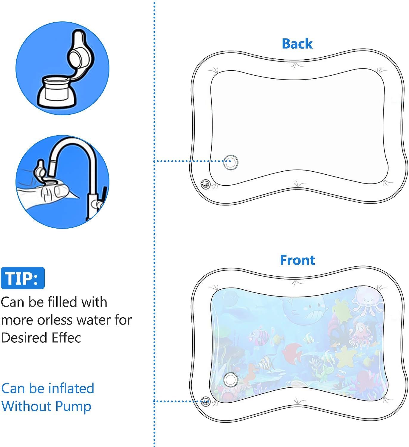 Baby Water Pad Water Play Mat for Infants Toddlers Early Development Activities Inflatable Tummy Time Water Mat for 3-48 Months Boy Girl Baby Toys Play mat for Baby's Stimulation Growth,26”x22”