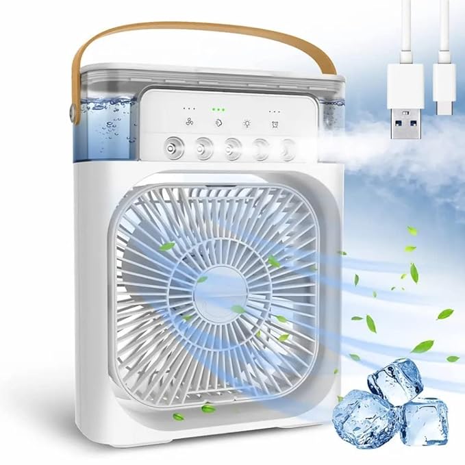 Cooler for Room Cooling Mini AC Portable Mini Fan Artic Cooler with 7 Colors LED Light, 1/2/3 H Timer, 3 Wind Speeds and 3 Spray Modes for Office,Home,Dorm,Travel (White Square)⭐⭐⭐⭐⭐ (4.8/5)