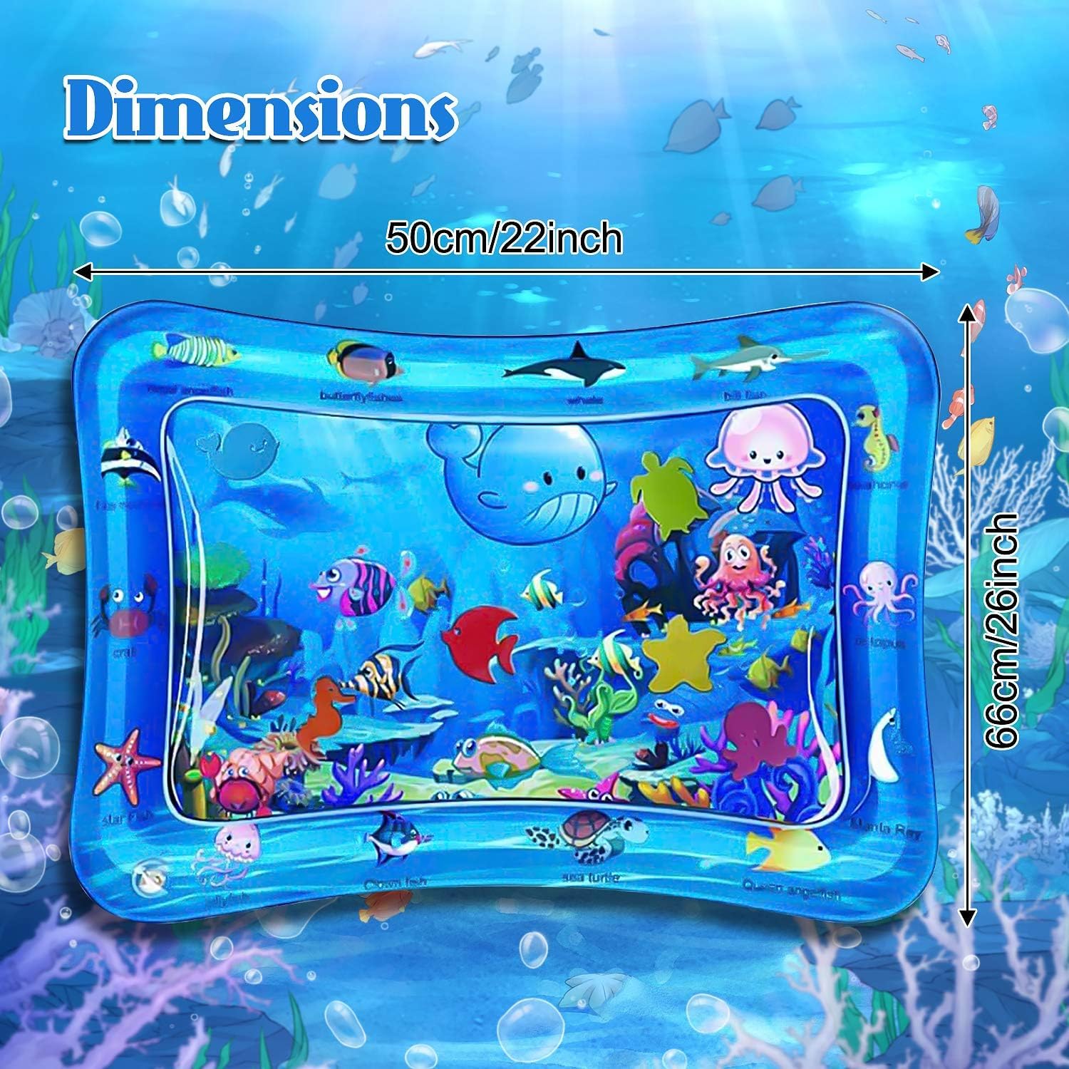 Baby Water Pad Water Play Mat for Infants Toddlers Early Development Activities Inflatable Tummy Time Water Mat for 3-48 Months Boy Girl Baby Toys Play mat for Baby's Stimulation Growth,26”x22”