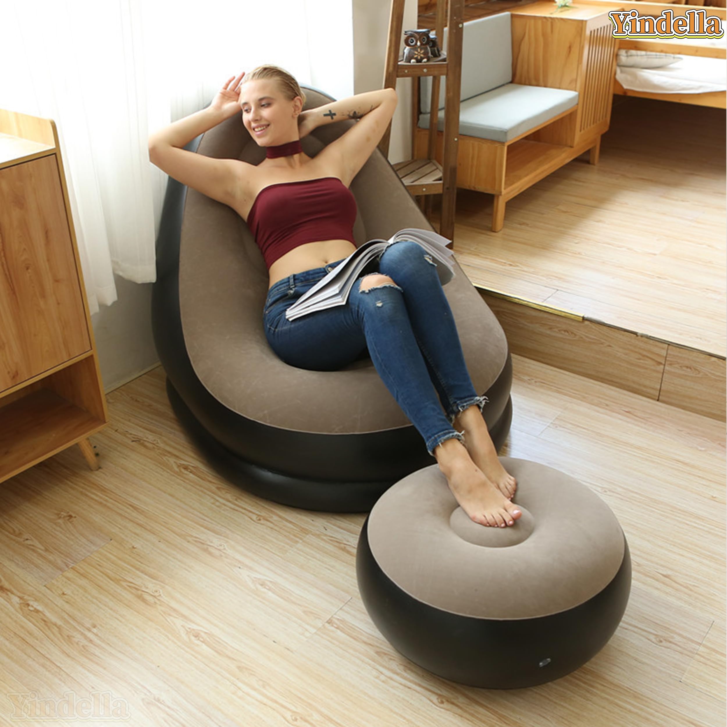 Inflatable Sofa Cum Bed 5 in 1 Multifunctional Sofa Recliner Chair Lounge Couch Portable Air Bed with Pump for Home Living Room Balcony Camping Travel Guest Use. ⭐⭐⭐⭐⭐(4.9/5)