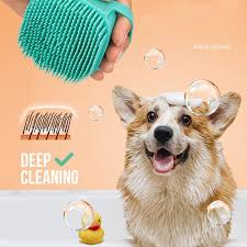 Dog Bath Brush Body Scrubber Shampoo Dispenser Tick Remover for Shower Bathing and Shedding Soft Silicone Bristles Brushes Groomers for Pet Puppy Dogs Cat Rabbit Horse (Multicolor 1 pcs)