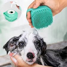 Dog Bath Brush Body Scrubber Shampoo Dispenser Tick Remover for Shower Bathing and Shedding Soft Silicone Bristles Brushes Groomers for Pet Puppy Dogs Cat Rabbit Horse (Multicolor 1 pcs)