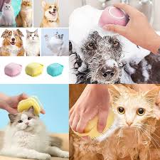 Dog Bath Brush Body Scrubber Shampoo Dispenser Tick Remover for Shower Bathing and Shedding Soft Silicone Bristles Brushes Groomers for Pet Puppy Dogs Cat Rabbit Horse (Multicolor 1 pcs)