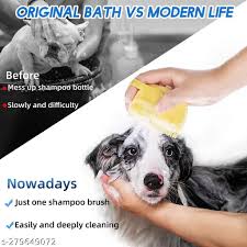 Dog Bath Brush Body Scrubber Shampoo Dispenser Tick Remover for Shower Bathing and Shedding Soft Silicone Bristles Brushes Groomers for Pet Puppy Dogs Cat Rabbit Horse (Multicolor 1 pcs)