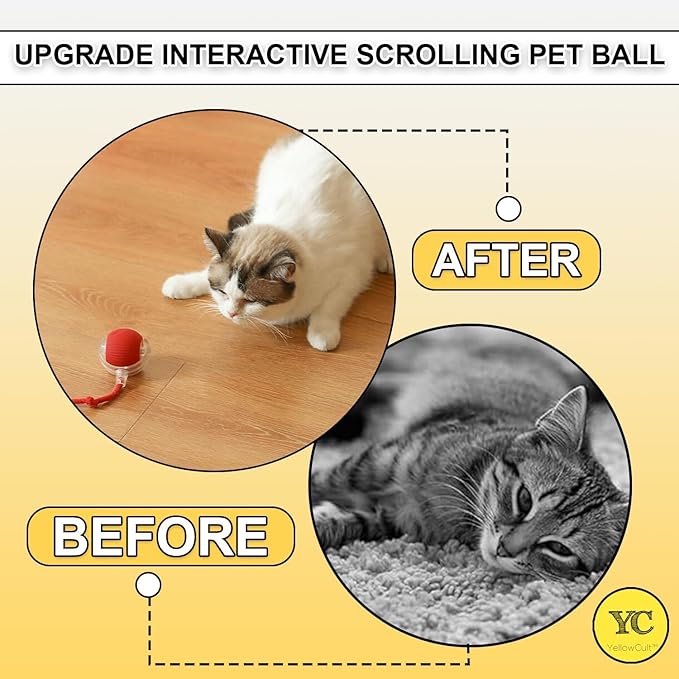Automatic Rolling Cat Ball Toy, 2-Speed Modes, Teasing Tail & Bell Charm, Interactive Self Play Chasing Silicone Ball Toy for Indoor Cats  ⭐⭐⭐⭐⭐ (4.7/5)