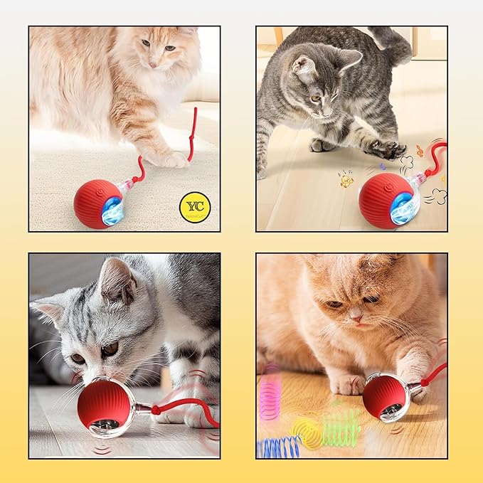 Automatic Rolling Cat Ball Toy, 2-Speed Modes, Teasing Tail & Bell Charm, Interactive Self Play Chasing Silicone Ball Toy for Indoor Cats  ⭐⭐⭐⭐⭐ (4.7/5)