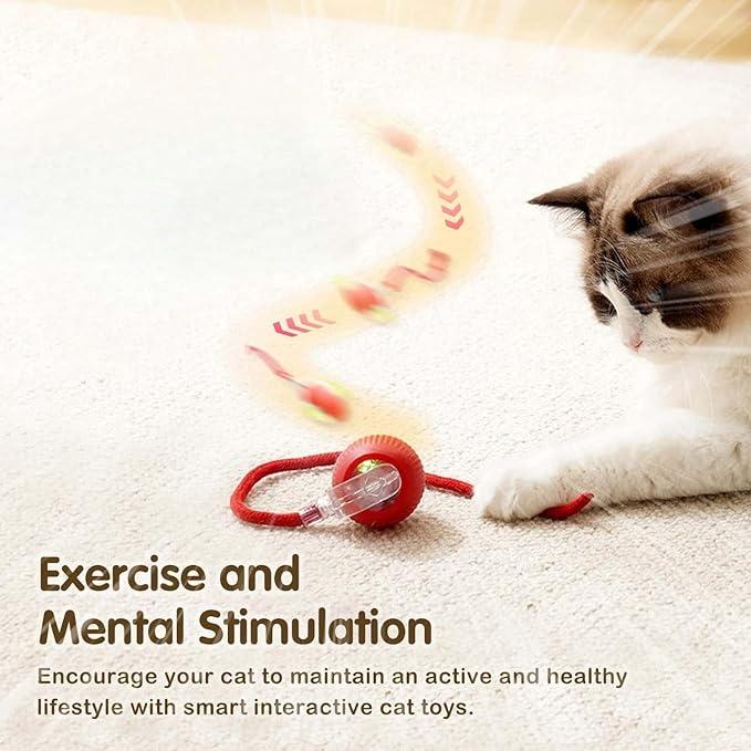 Automatic Rolling Cat Ball Toy, 2-Speed Modes, Teasing Tail & Bell Charm, Interactive Self Play Chasing Silicone Ball Toy for Indoor Cats  ⭐⭐⭐⭐⭐ (4.7/5)