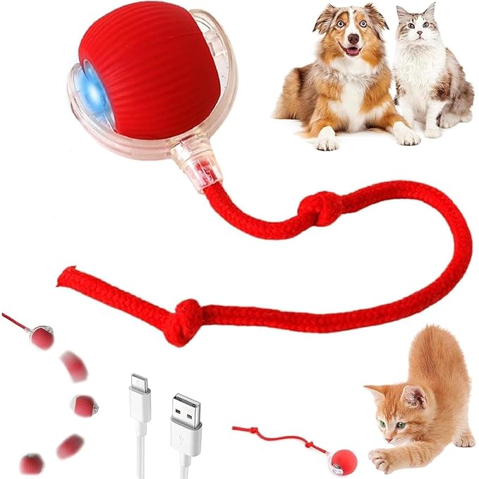 Automatic Rolling Cat Ball Toy, 2-Speed Modes, Teasing Tail & Bell Charm, Interactive Self Play Chasing Silicone Ball Toy for Indoor Cats  ⭐⭐⭐⭐⭐ (4.7/5)