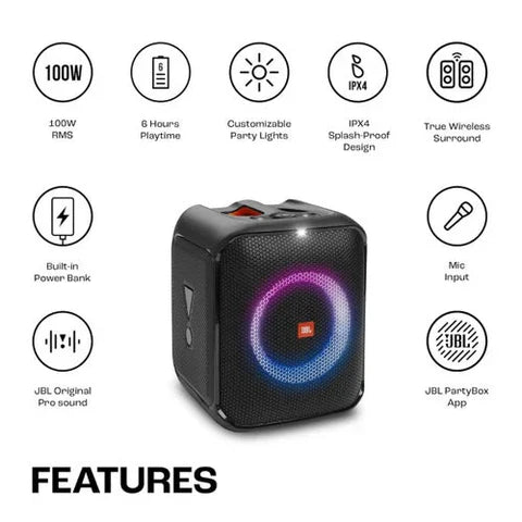 JBL PartyBox Encore Essential Bluetooth Party Speaker with JBL Pro Sound, IPX4 Splash proof, 100 Watt RMS Microphone Input High.⭐⭐⭐⭐⭐ (4.9/5)